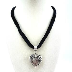 1928 Heart Pendant Vintage Style Black Velvet Cord Love Romance 18” Necklace